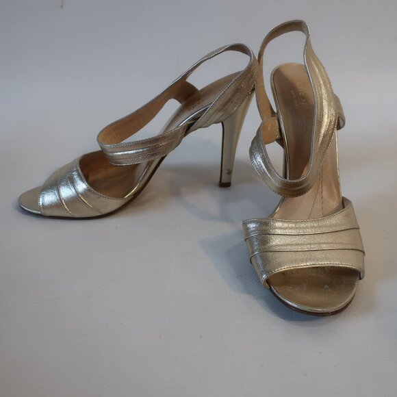 Womens Kate Spade New York Gold Metallic Open Toe Slingback Heels 8 - Picture 1 of 10